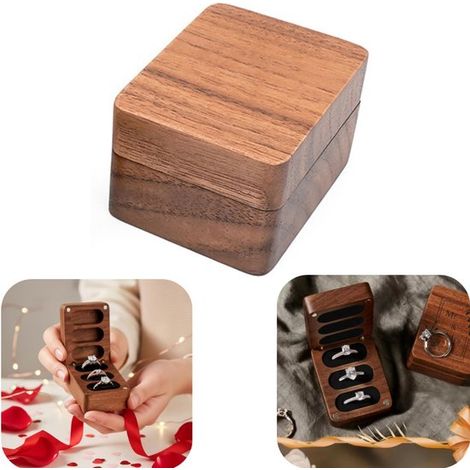 Boîte à bijoux en bois avec couvercle rabattable - écrin pour bague et boucles d'oreilles, brun, 6,2 x 4,8 cm (1/5)