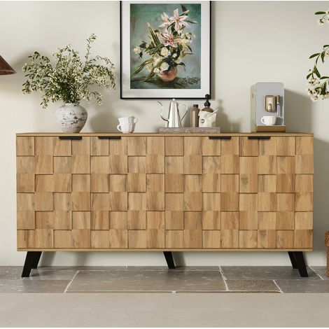 Aparador de tablero de partículas color madera con 4 puertas y estantes ajustables, 160,5x35,5x78 cm (1/5)