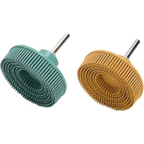 Accessoires pour outils électriques : Disque à poils, brosse abrasive, meule en caoutchouc émeri pour polir et meuler, pour éliminer les bavures et la rouille (2 pièces, vert + jaune) (1/5)