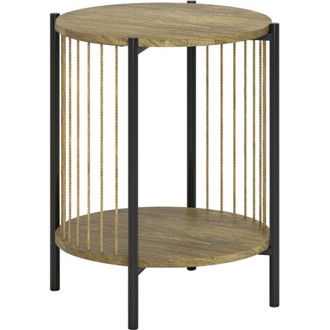 Table d'appoint ronde 2 niveaux avec étagère en acier pour salon chambre 43,5x43,5x51 cm Naturel