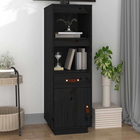 Aparador alto de madera maciza de pino negro 34x40x108,5 cm (1/4)