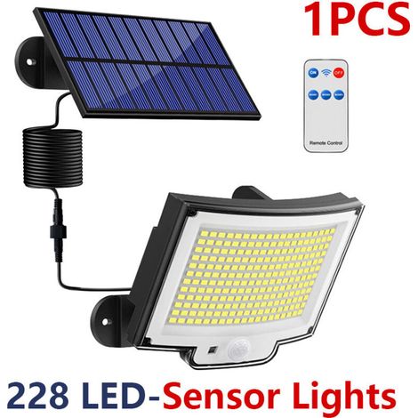 Lampe Solaire Extérieur Détecteur de Mouvement, Lumière Solaire Extérieure avec Télécommande, 1800 mAh 3 Modes Étanche IP65 Éclairage Solaire Extérieur Jardin avec Câble de 5M,228LED (1/5)