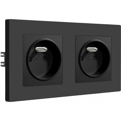 Double Prise Murale,Prise Double Electrique Encastrable,2 Gang,Norme Française Prises 16A 250V avec Panneau en Plastique,Facile à Installer,157 86mm Noir (1/5)