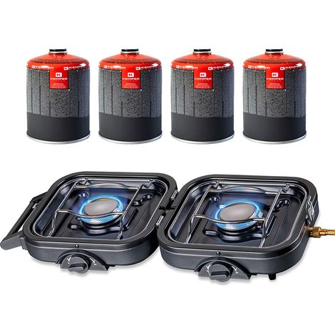 Réchaud gaz 2 feux 4600W pliable + 4 Cartouches de gaz KEMPER (1/5)