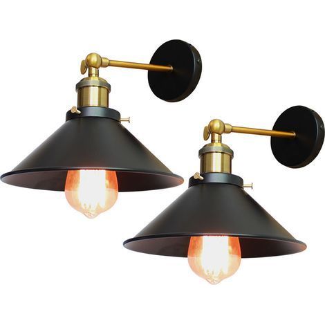 Applique a parete in metallo nero, stile industriale retrò – Confezione da 2 – Paralume 22 cm × 17 cm – Portalampada E27 per lampadine LED – Design vintage (1/4)