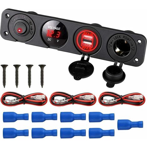 Pannello interruttori marini 4 in 1, doppia presa di ricarica USB 12V 4,2A, voltmetro a LED, presa accendisigari e interruttore a bilanciere ON/OFF con luce LED per camion, auto, barca, camper.