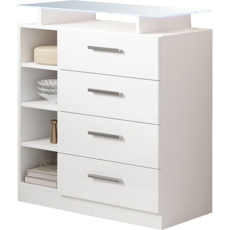 Flurmöbel Mit LED 4 Schubladen 80x88x35cm Konsole Modell Paola 4C Weiß (1/5)