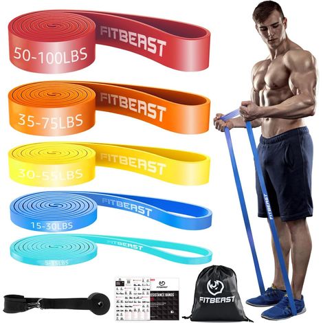 Resistance Bands Set of 5 5 Different Levels with Door Loop and Non-Slip Pads, Ideal for Pilates, Training, Physiotherapy, Stretching, Yoga, Gymnastics (1/5)
