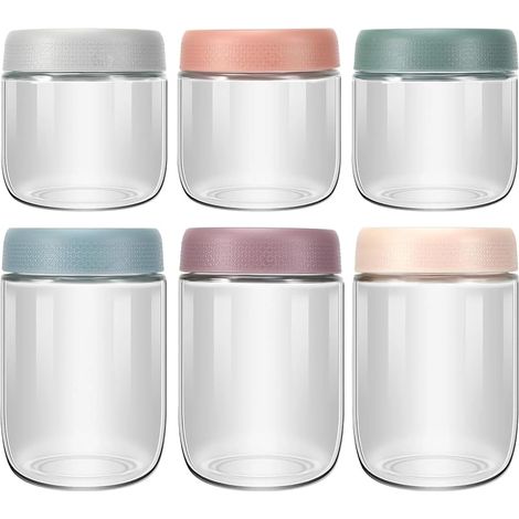 Lot de 6 Bocaux Overnight Oats 300-500ml avec Couvercle à Vis compatibles lave-vaisselle idéaux pour yaourt flocons d’avoine confiture pudding purée salade et aliments secs (1/5)