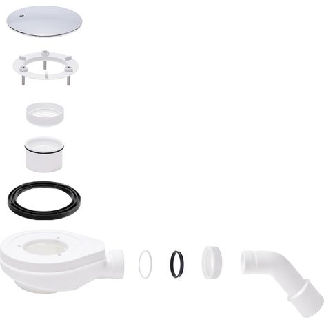 Sifone di scarico per piatto doccia 90 mm, con sistema antiodore e filtro per capelli, kit di scarico doccia e gomito di scarico DN 40/50 mm, coperchio di protezione cromato (1/4)