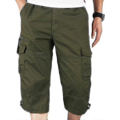 Short élastique 3/4 pour homme, style cargo/pantalon de combat, couleur vert armée (1/4)