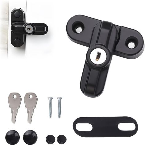 Serrure Fenêtre à Clé Lot, Verrou en T Alliage Aluminium 6,6 cm x 2,3 cm, Dispositif de Blocage pour Fenêtre Coulissante et Porte Battante avec Accessoires (1/5)