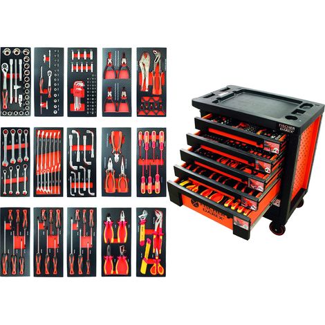 Servante d'atelier équipée clés + douilles + tournevis 159 outils (1/5)