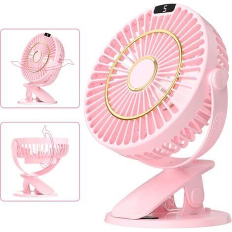Mini Desk Fan, 5 Speeds Portable Small Silent Table Fan, 720° Rotation Rechargeable and LCD Display (1/5)