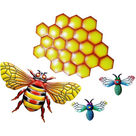 4-teiliges Set Wanddeko mit Bienenwabenmotiv, Fensterdekoration im Vintage-Landhausstil, Geschenkidee für Bienenliebhaber zum Einzug