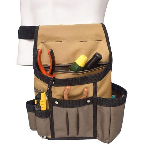 Adjustable Multi-pocket Portable Electrician Maintenance Tool Storage Waist Bag,Brown (1/5)