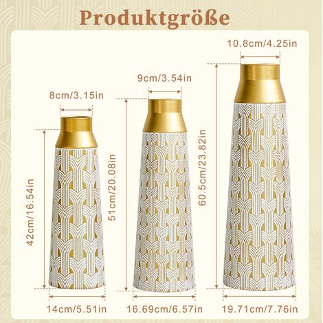 Set di 3 vasi decorativi 42/51/60,5 cm in metallo dorato geometrici - MEUBLIV (1/5)