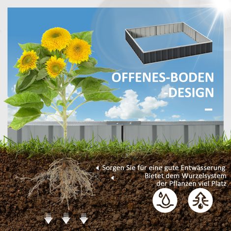 Potager surélevé en acier à assembler soi-même, lot avec étiquettes pour plantes en T, gants, tuteur, jardin d'herbes et fleurs pour balcon, gris anthracite, 258x90x30 cm (1/4)