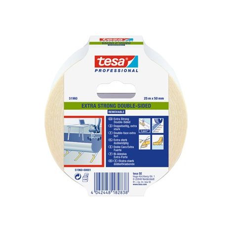TESA 51960 DOBLE CARA EXTRAFUERTE - REMOVIBLE 25M X 50MM - TESA TAPE