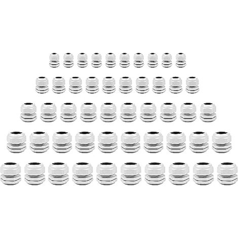 50 Pièces Presse-étoupes, PG7/PG9/PG11/PG13,5/PG16 Connecteurs de Câble IP68 étanches, Blanc presse-étoupes en Plastique Etanche pour la Maison/Jardin/Éclairage d'extérieur Câble (1/5)