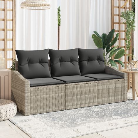 Sofa Set with Cushion 3 pcs Light grey Poly Rattan vidaXL (1/5)