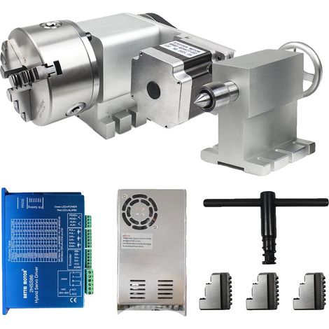 Axe rotatif CNC, mandrin à 3 mors, moteur servo à boucle fermée, Avec alimentation (1/2)