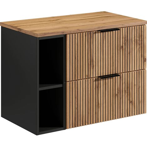 Mobile sotto lavabo sospeso scanalato con nicchie L80 cm Naturale chiaro - MADELA (1/5)