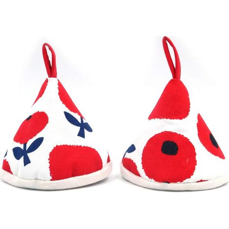 Une Paire 4.3inch Triangle Pratique Gants De Four en Coton Mignon pour Couvercle De Pot Gants Anti-brlure Cuisson Cuisson Poignée Gants De Four - Rouge (1/5)
