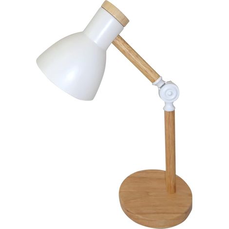 Lampe de Bureau - 1 Unité - Métal et Bois - Bras Flexible - Pour Bureau et Chambre - Blanc (1/5)