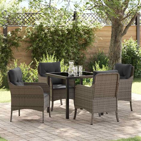 vidaXL Set da Pranzo per Giardino con cuscino 5 pcs Grigio Poly Rattan (1/5)
