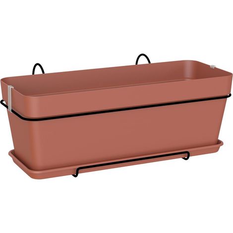 artevasi© CAPRI Blumenkasten Terracottafarben SET 50 cm - Kunststoff & Metall
