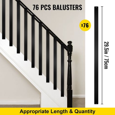 Balustres de terrasse en alliage d'aluminium 76 pcs 29,5" noir, barreaux pour garde-corps intérieur/extérieur (1/5)