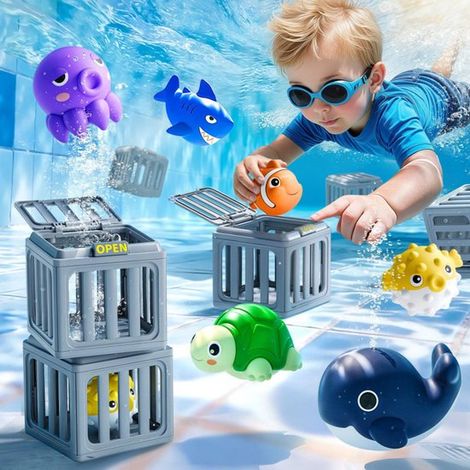 12 teiliges Tauchspielzeug Set 6 Meerestiere & 6 Tauchkäfige Selbstaufrichtend Für Schwimmbad & Badewanne Geschenk für Kinder von 3 12 Jahren (1/5)