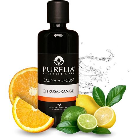 PURELIA Saunaaufguss Konzentrat Zitrus-Orange 100 ml natürlicher Sauna-aufguss - reine ätherische Öl (1/5)