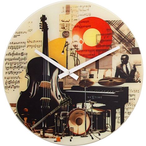 Horloge Murale Silencieuse en Verre Multicolore Cadran Rond Ø 43 cm Design Blues - PANGIVO (1/5)