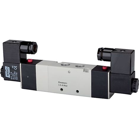 Riegler 5/3-Wegeventil elektropneum. Mitte belüftet, G 1/2, 24 V DC (1/3)