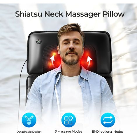 Coussin massage multifonction cou taille pieds vibration chauffante PU 51,5x23x37cm. Adapté usage domestique et professionnel.