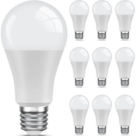 10er-Pack E27-LED-Lampen, warmweiß (6500 K), 9 W (entspricht 60 W), nicht dimmbar, 220–240 V, für Zuhause, Restaurant und Café (1/4)