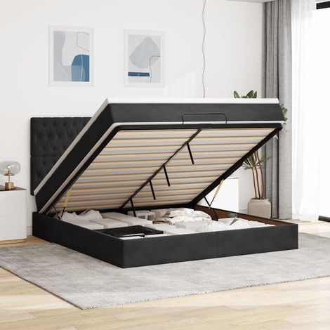 Ottoman-Bett mit Matratzen Schwarz 180x200 cm Samt