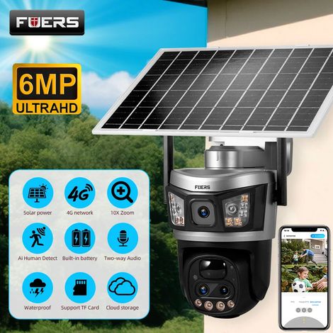 Caméra extérieure à double objectif 4G solaire, 6 MP, zoom optique 10x, détection humaine PIR (1/5)