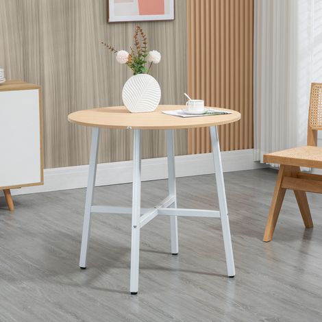 Runder Esstisch 80x76 cm Naturholz aus Holzwerkstoff mit Metallgestell und rutschfesten Fußpolstern (1/5)