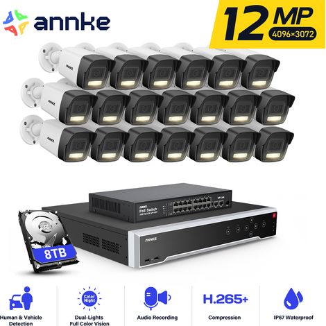 Annke – Kit de vidéosurveillance 12MP PoE – 32 canaux NVR – 20 caméras IP avec vision nocturne IR – Détection humaine et véhicule – IP67 (1/5)