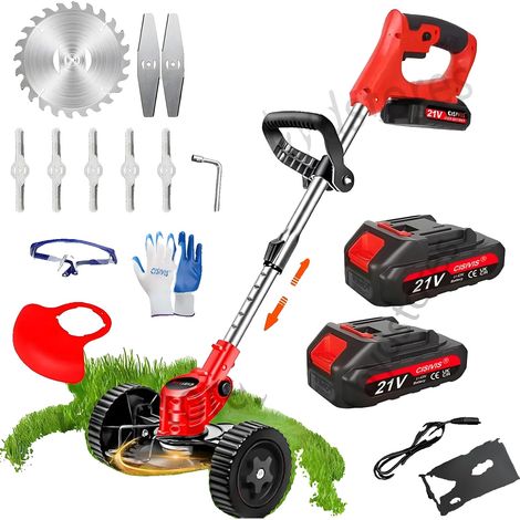Desbrozadora inalámbrica, motor de 20000 RPM, eje ajustable, dos baterías de litio, 3 tipos de cuchillas, ideal para el mantenimiento del jardín. (1/5)
