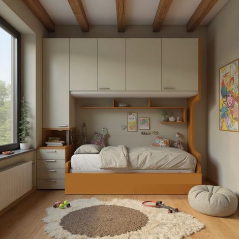 Cameretta a ponte con letto estraibile e spazio intelligente - Ecru e Zolfo (1/5)