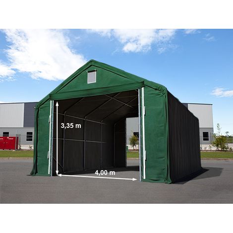 Zelthalle 6x12 m mit 4x3,35 m Tor, PRIMEtex 2300 PVC Plane, feuersicher dunkelgrÃ¼n  mit Statik (Betonuntergrund)
