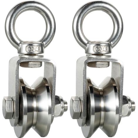 Lot de 2 poulies de renvoi avec 2 roulements à billes en acier inoxydable - Type V - Pour cordes de 12 mm - Charge maximale : 500 kg (1/5)
