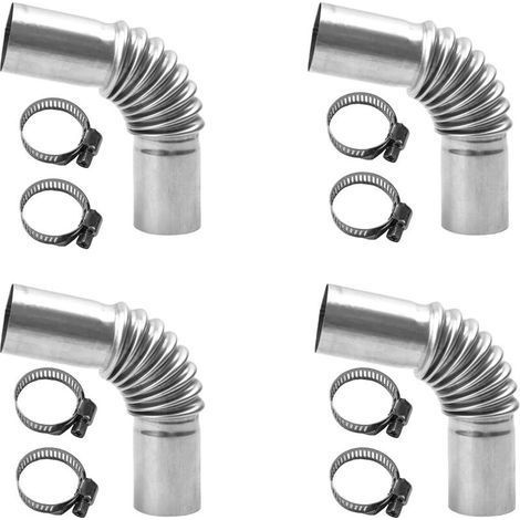Ensemble de 4 tuyaux d'échappement pour chauffage diesel, raccord coudé en acier inoxydable de 25 mm avec 4 colliers de serrage, argent. (1/4)