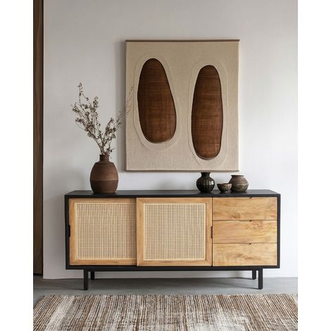 Noma - Grand buffet en bois, cannage et métal noir (1/5)