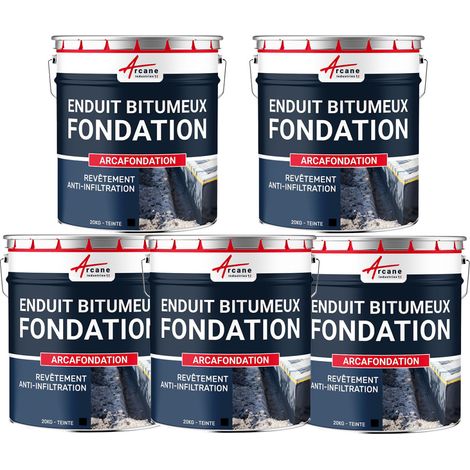 Arcane Industries – Enduit hydrofuge bitumineux pour fondations et murs enterrés – 5 x 20kg noir – Imperméabilisation béton, bois, métal