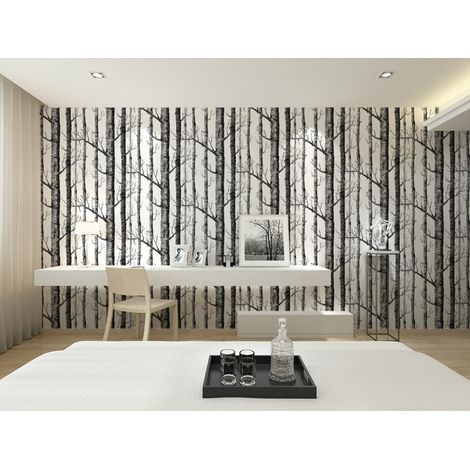 3D White Birch Tree Art Effect Wall Sticker 10M Wallpaper Roll DIY Home Decor (1/5)